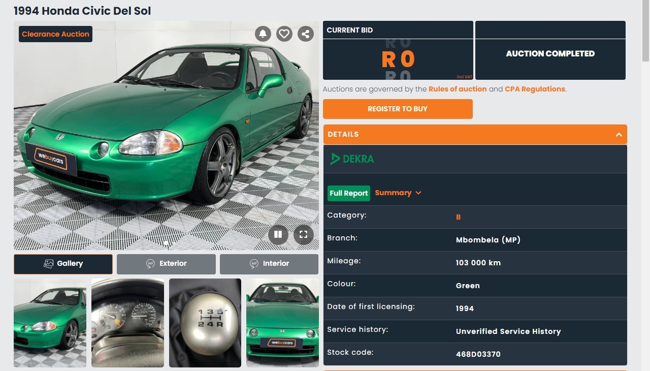 WeBuyCars believed that the CR-X del Sol is worth R100 000 but the market disagreed.